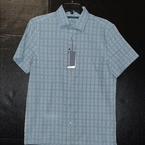Perry Ellis Sky Blue Checkered Button-Down Shirt